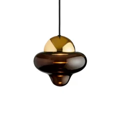 Lámpara colgante LED Nutty, marrón/dorado, Ø 18,5 cm, cristal