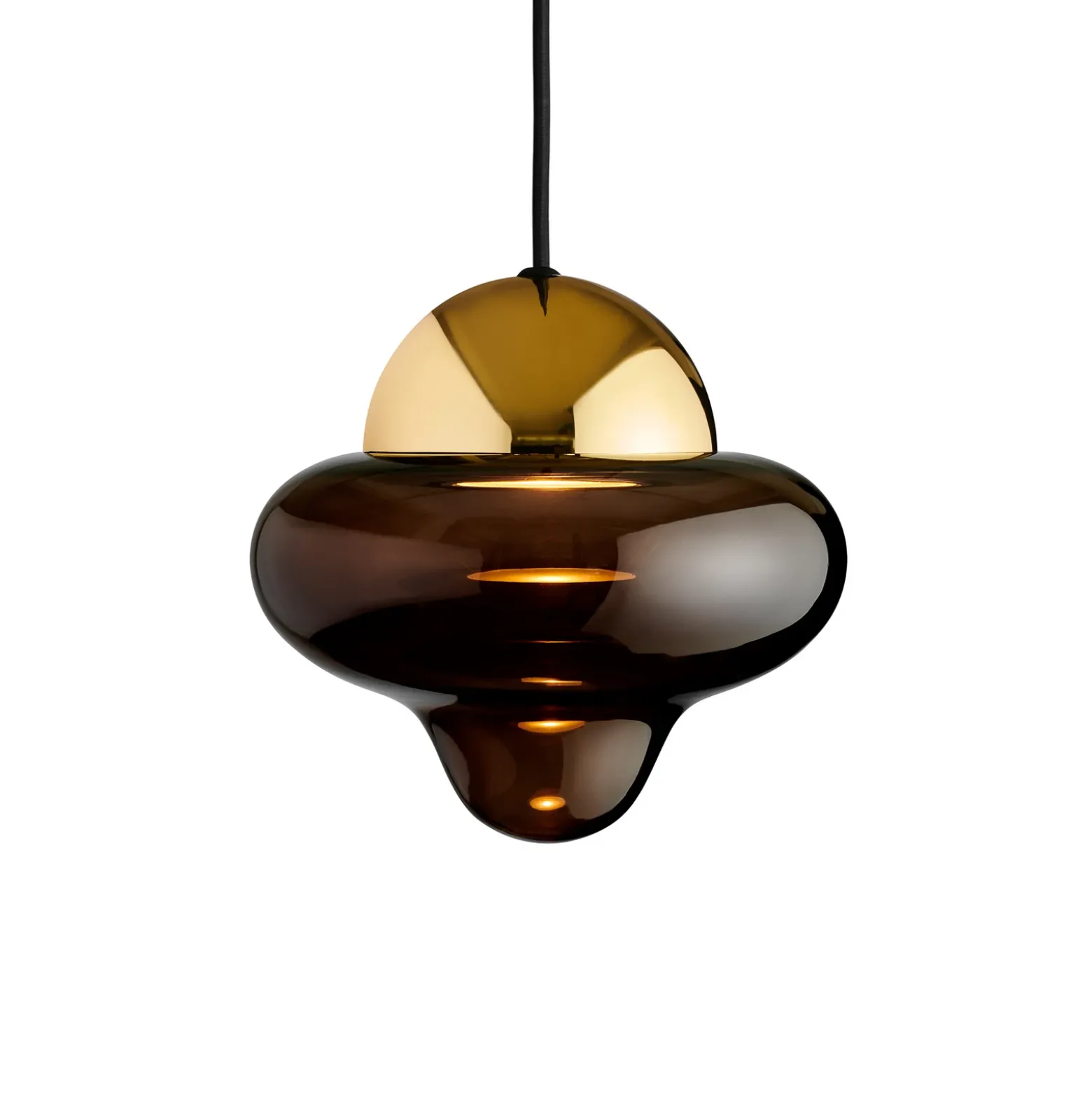 Lámpara colgante LED Nutty, marrón/dorado, Ø 18,5 cm, cristal