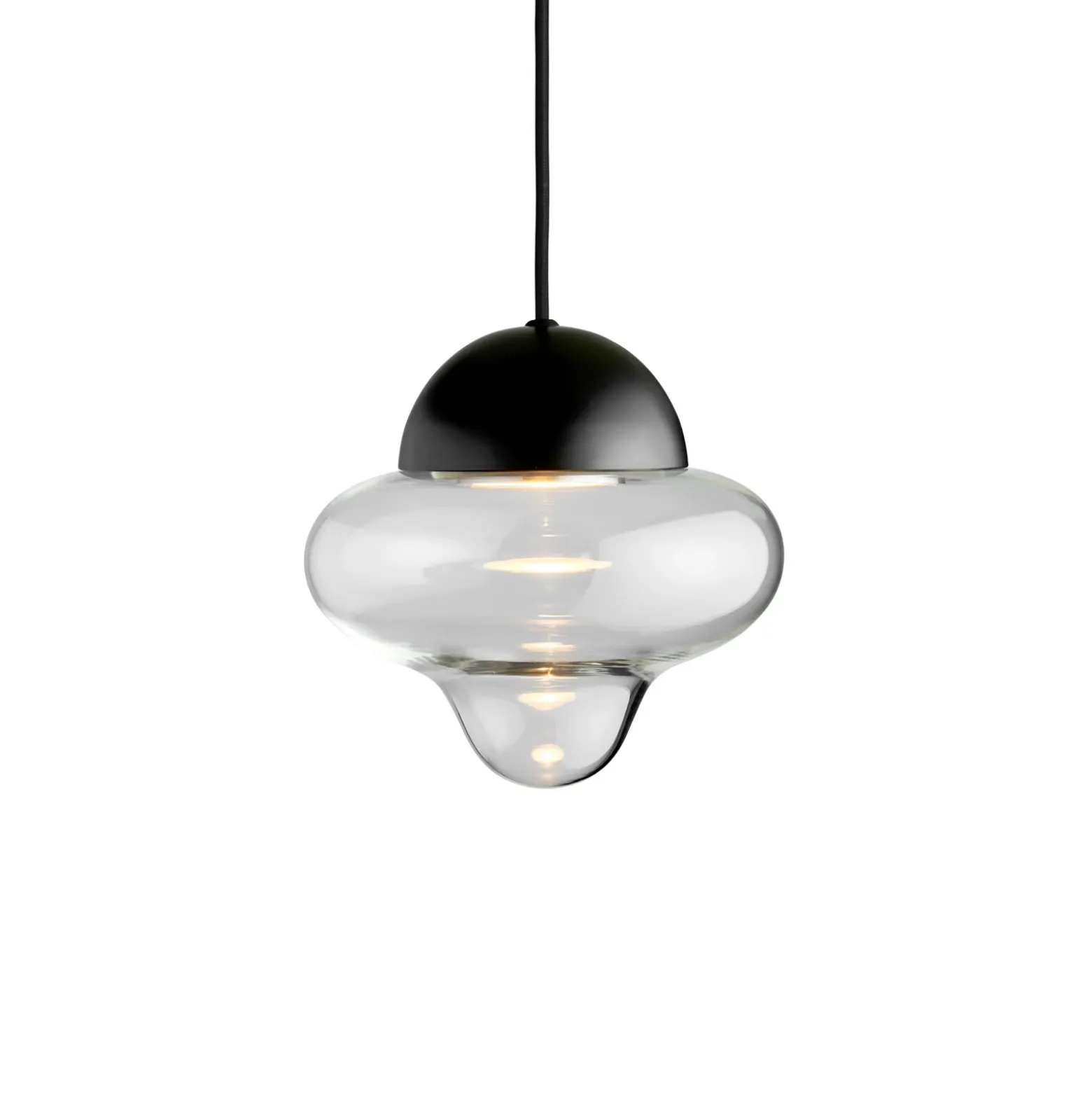 Lámpara colgante LED Nutty, transparente/negra, Ø 18,5 cm, cristal