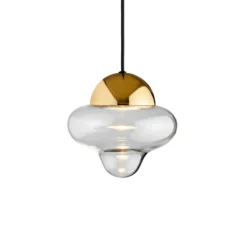 Lámpara colgante LED Nutty, transparente/dorada, Ø 18,5 cm, cristal