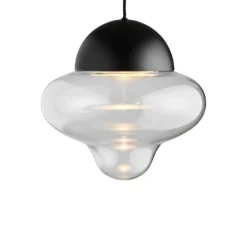 Lámpara colgante LED Nutty XL, transparente/negra, Ø 30 cm, cristal