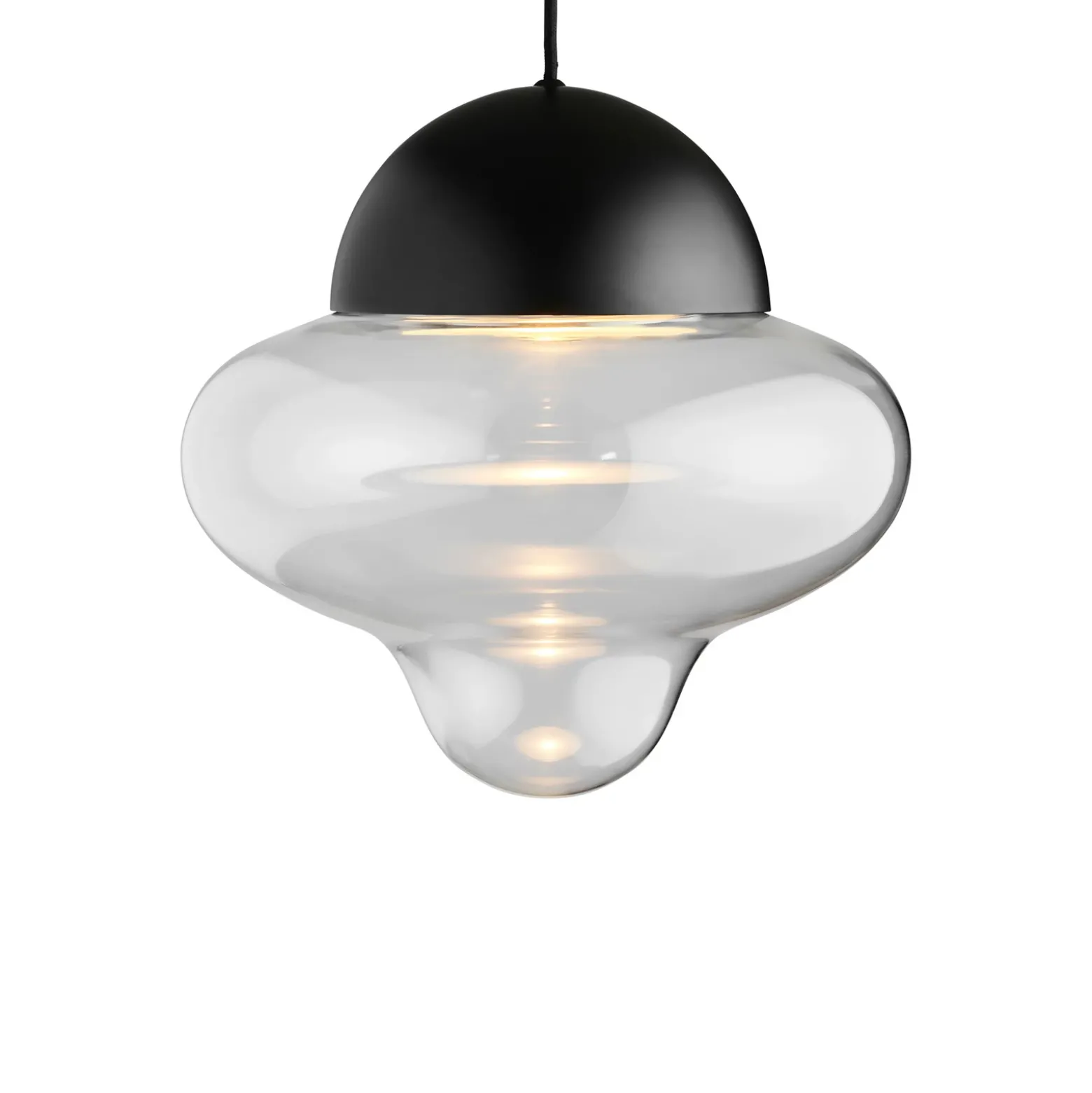 Lámpara colgante LED Nutty XL, transparente/negra, Ø 30 cm, cristal