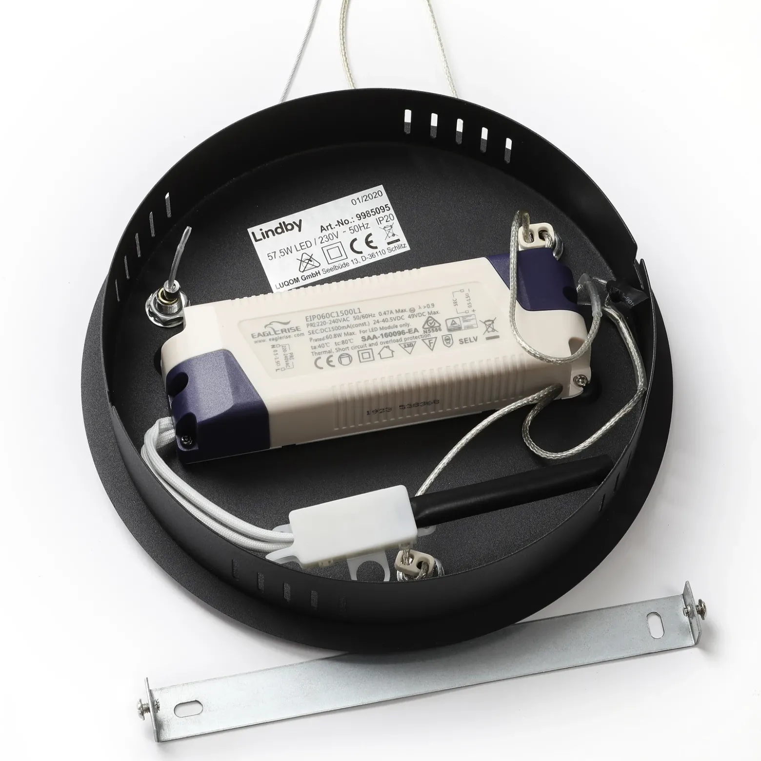 Lámpara colgante LED Olada de Lindby, negra, metal, Ø 51 cm