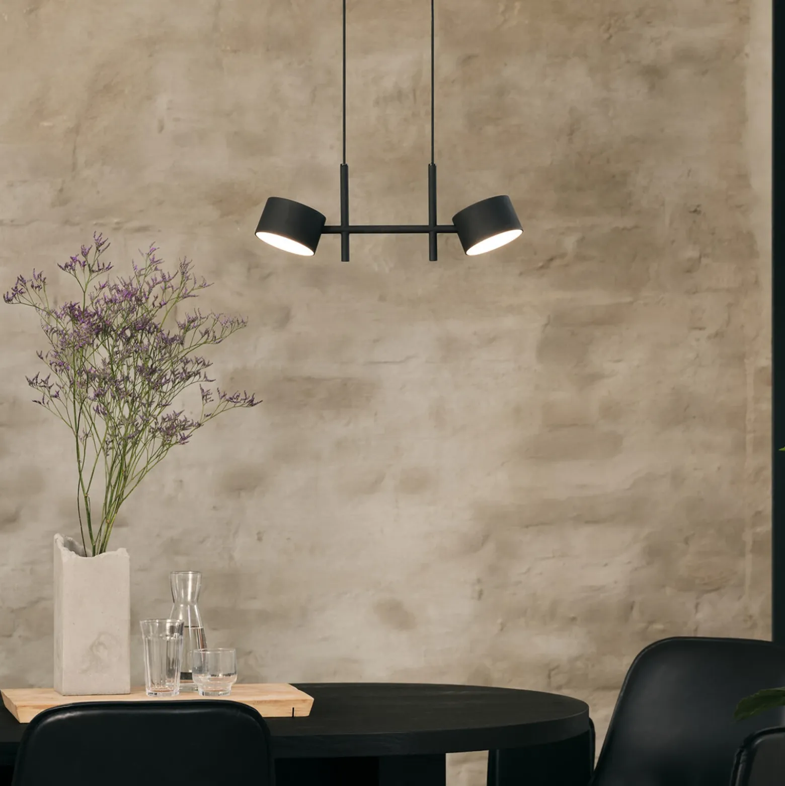 Lámpara colgante LED OSRAM Decor Kyoto, 2 luces, negra, atenuable