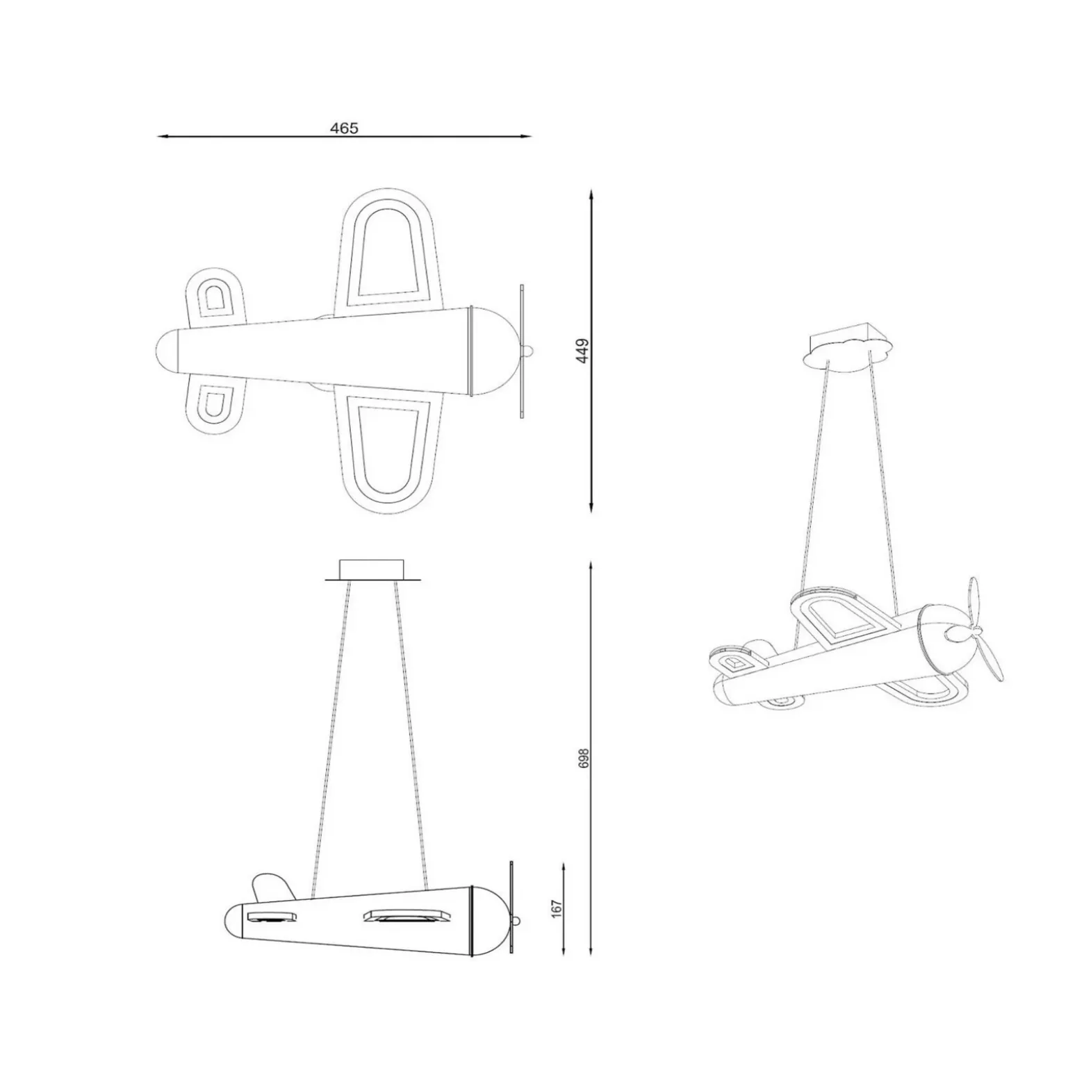 lámpara colgante LED para habitación infantil Fokker, amarilla, longitud 46 cm,