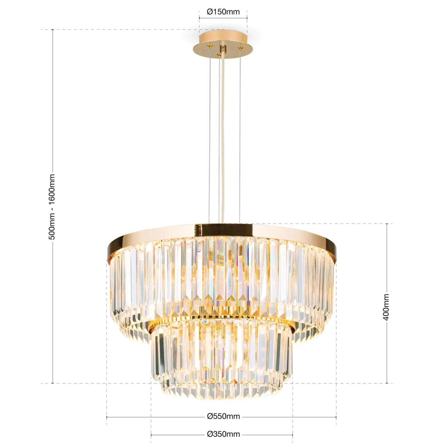 Lámpara colgante LED Prism, redondo, Ø 55 cm, oro
