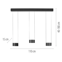 Lámpara colgante LED PURE Clipse, gris, longitud 110 cm, CCT, 6 luces.