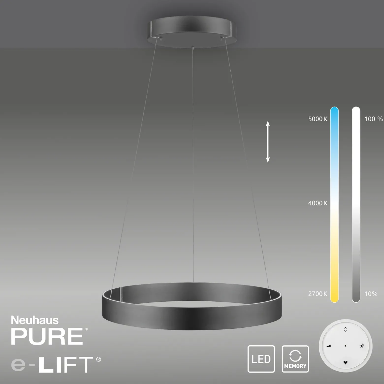 lámpara colgante LED PURE E-Clipse, gris místico, Ø 70 cm, CCT
