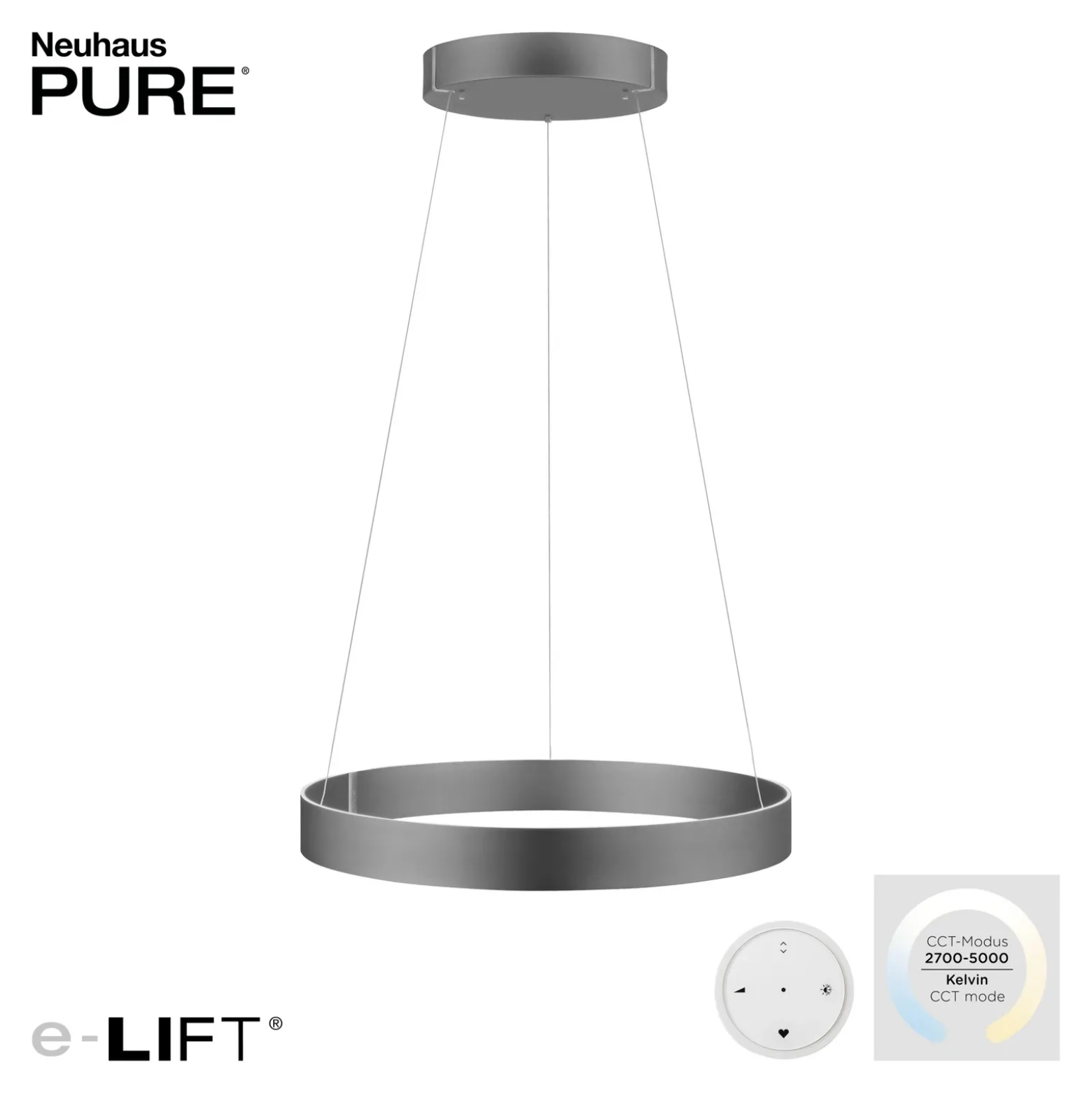 lámpara colgante LED PURE E-Clipse, gris místico, Ø 70 cm, CCT
