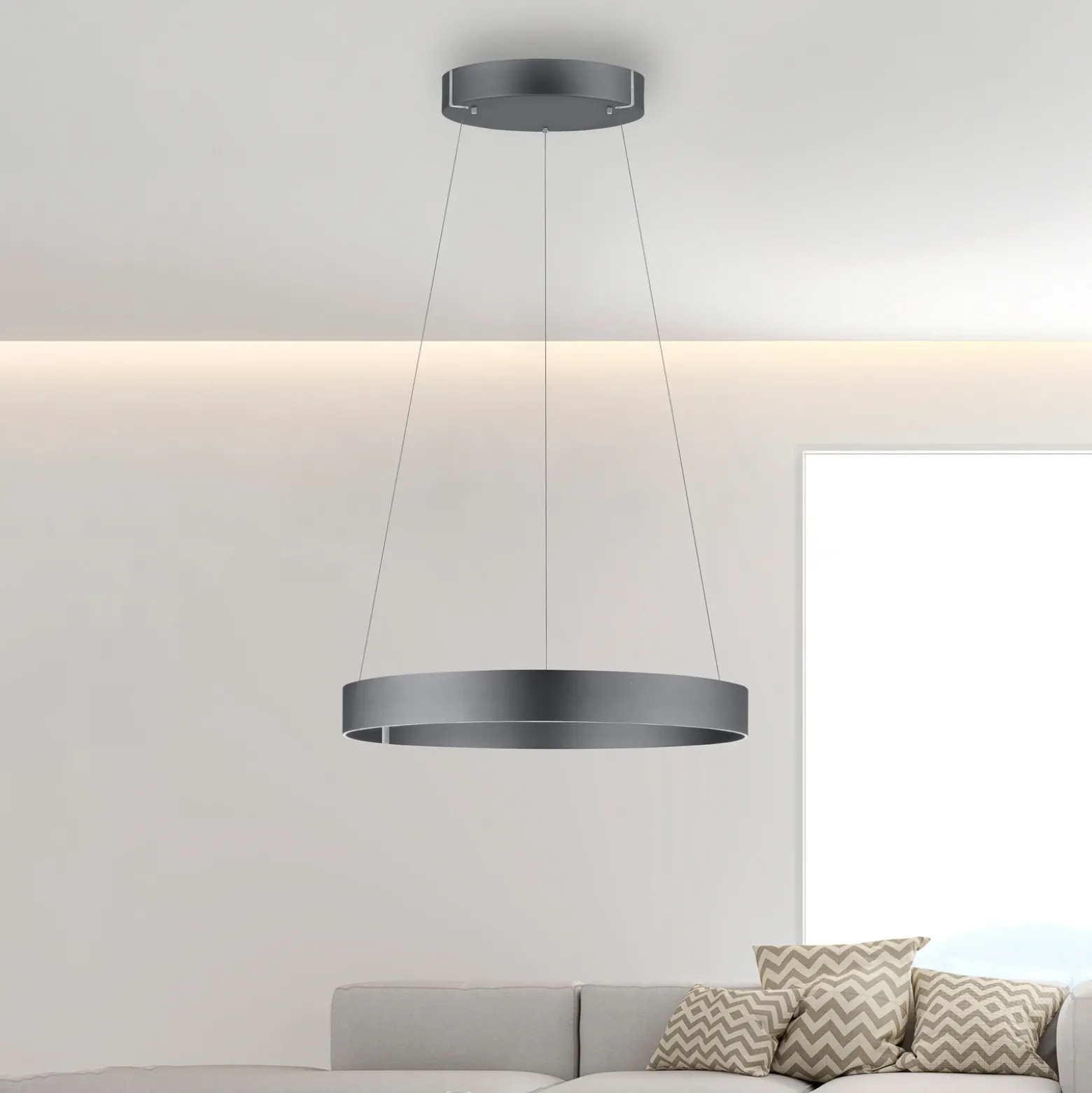 lámpara colgante LED PURE E-Clipse, gris místico, Ø 70 cm, CCT