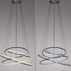 Lámpara colgante LED PURE E-Flying Rings, gris místico, Ø110 cm, CCT