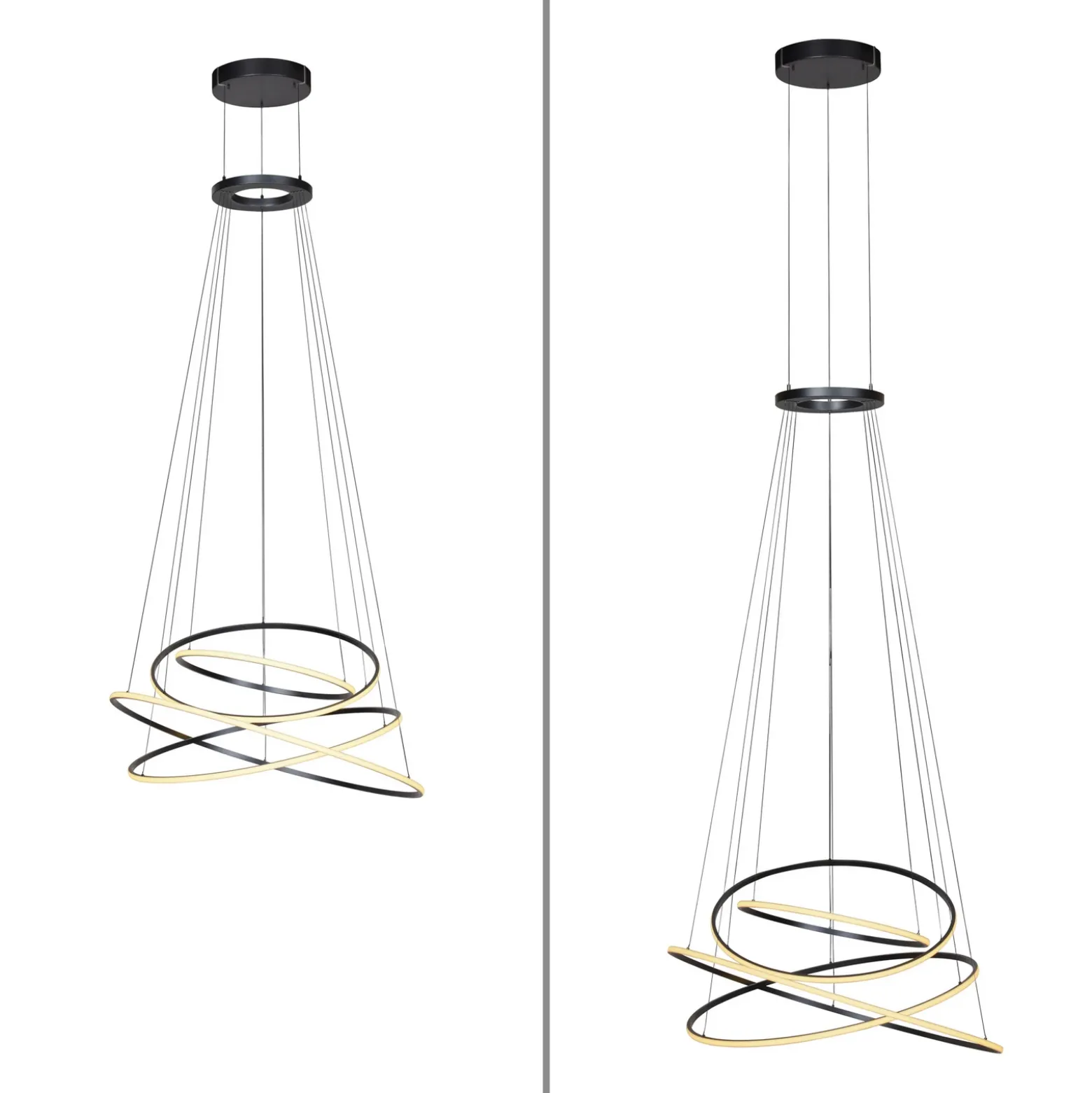 Lámpara colgante LED PURE E-Flying Rings, gris místico, Ø110 cm, CCT
