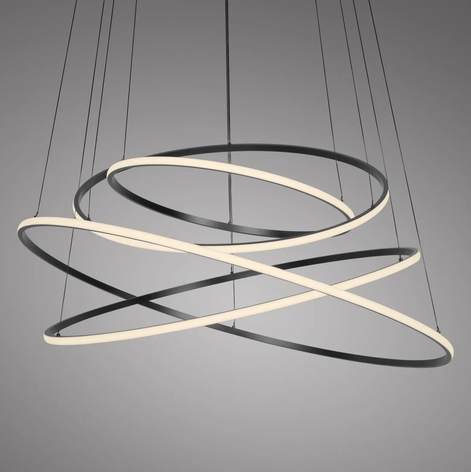 Lámpara colgante LED PURE E-Flying Rings, gris místico, Ø110 cm, CCT