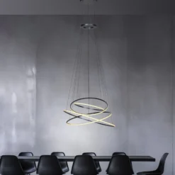 Lámpara colgante LED PURE E-Flying Rings, gris místico, Ø110 cm, CCT