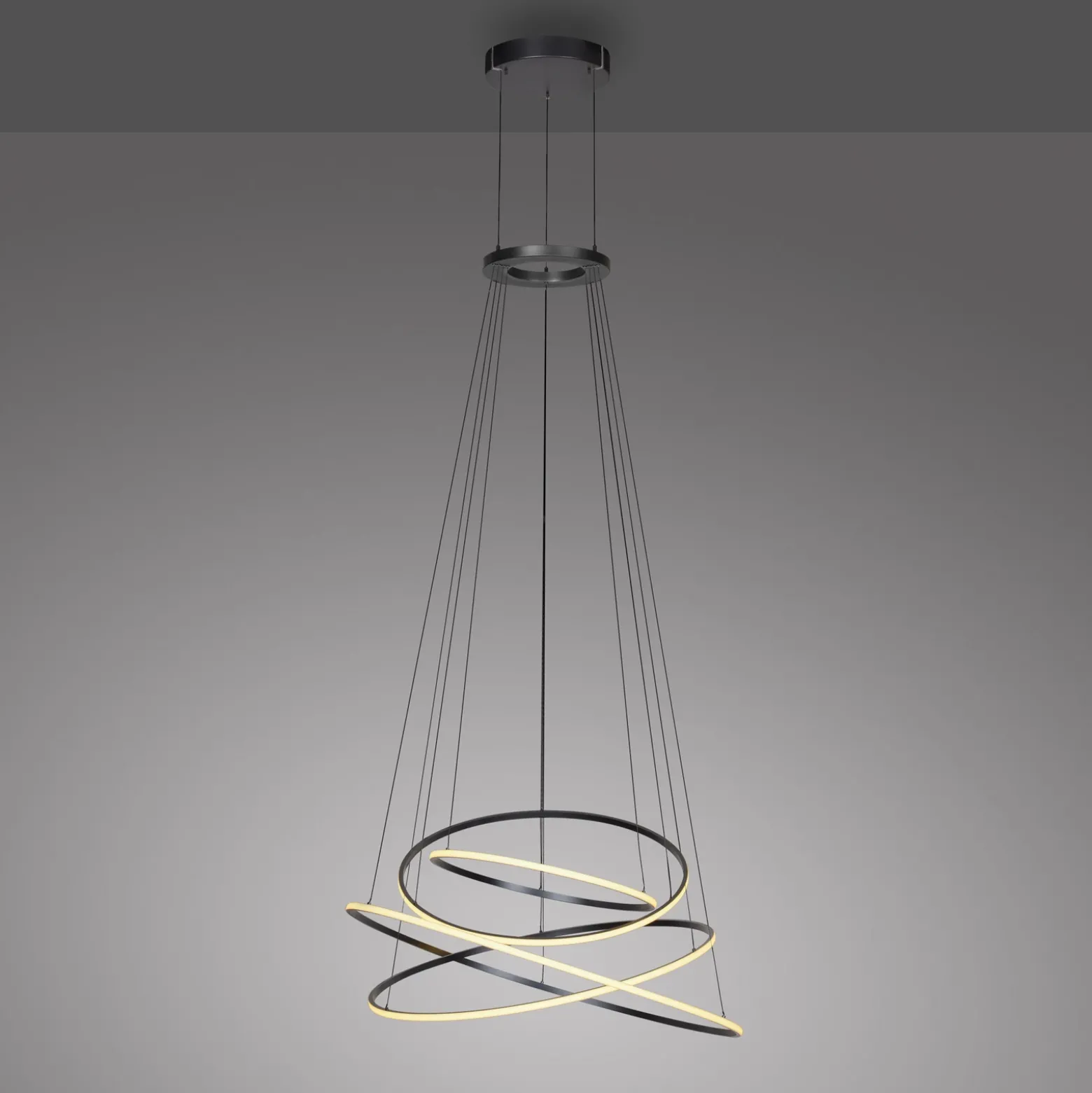 Lámpara colgante LED PURE E-Flying Rings, gris místico, Ø110 cm, CCT