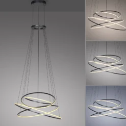 Lámpara colgante LED PURE E-Flying Rings, gris místico, Ø110 cm, CCT