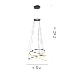 Lámpara colgante LED PURE E-Flying Rings, gris místico, Ø110 cm, CCT