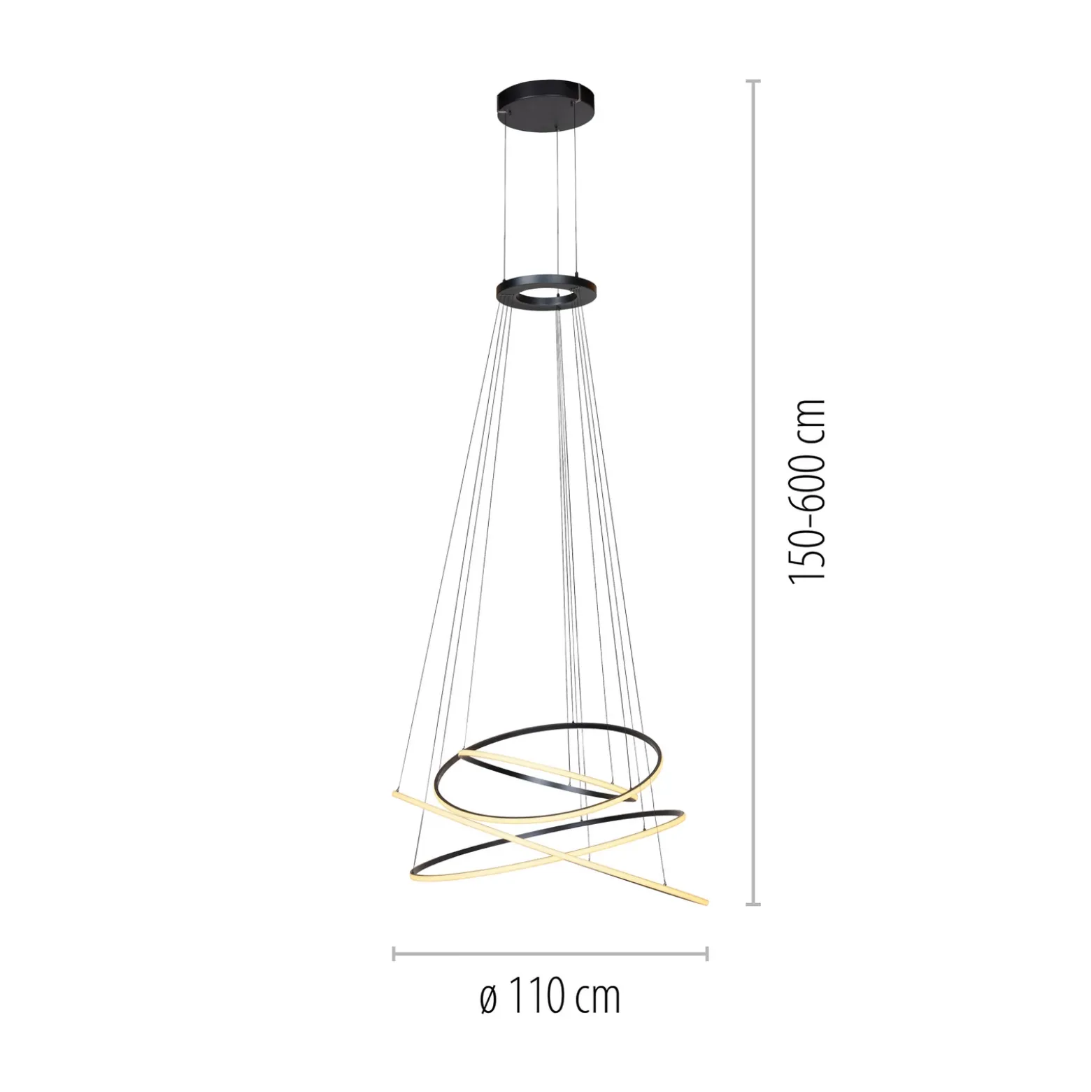 Lámpara colgante LED PURE E-Flying Rings, gris místico, Ø110 cm, CCT