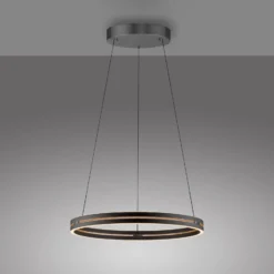 Lámpara colgante LED PURE E-Loop, roble/perla negra, Ø 70 cm aluminio, CCT