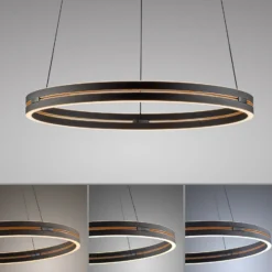 Lámpara colgante LED PURE E-Loop, roble/perla negra, Ø 70 cm aluminio, CCT