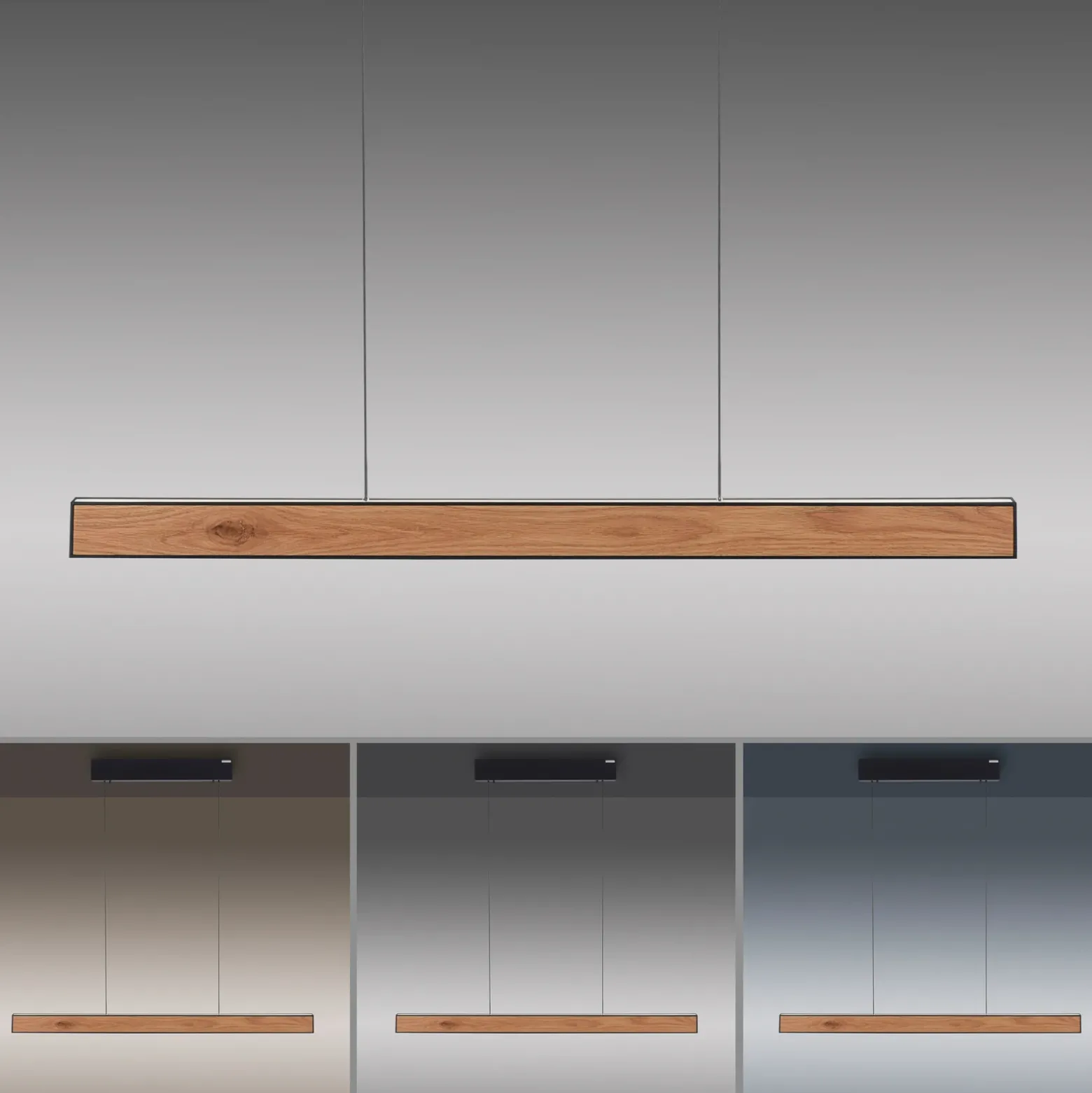 lámpara colgante LED PURE E-Motion, roble/perla negra, CCT