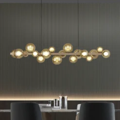 lámpara colgante LED PURE E-Popup, bronce, cristal, CCT, 18 lámparas.