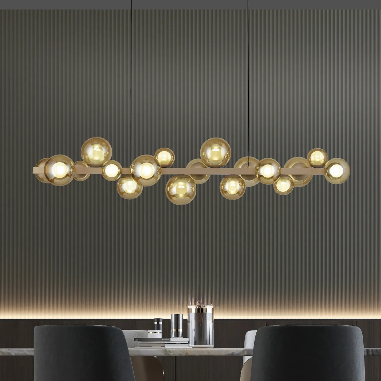 lámpara colgante LED PURE E-Popup, bronce, cristal, CCT, 18 lámparas.