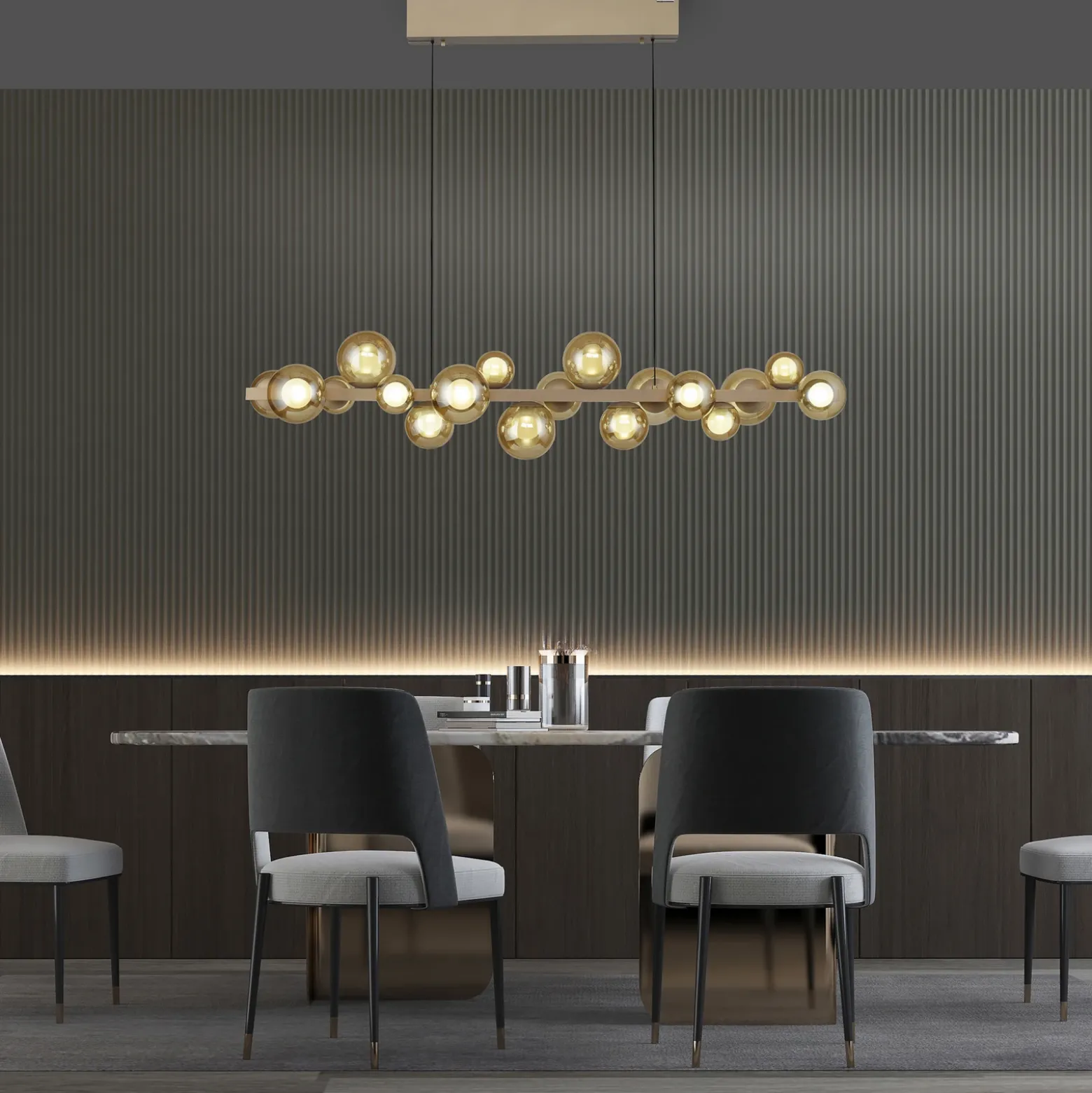 lámpara colgante LED PURE E-Popup, bronce, cristal, CCT, 18 lámparas.