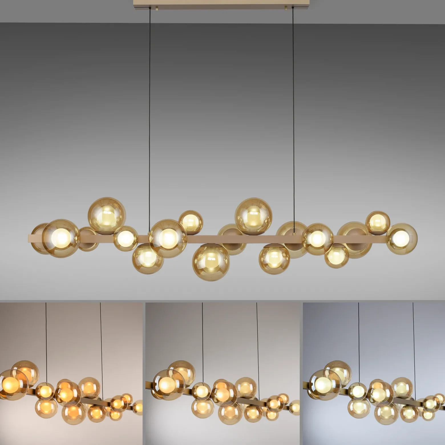 lámpara colgante LED PURE E-Popup, bronce, cristal, CCT, 18 lámparas.