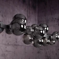 lámpara colgante LED PURE E-Popup, platino, cristal, CCT, 18 lámparas.