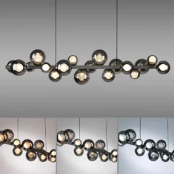 lámpara colgante LED PURE E-Popup, platino, cristal, CCT, 18 lámparas.