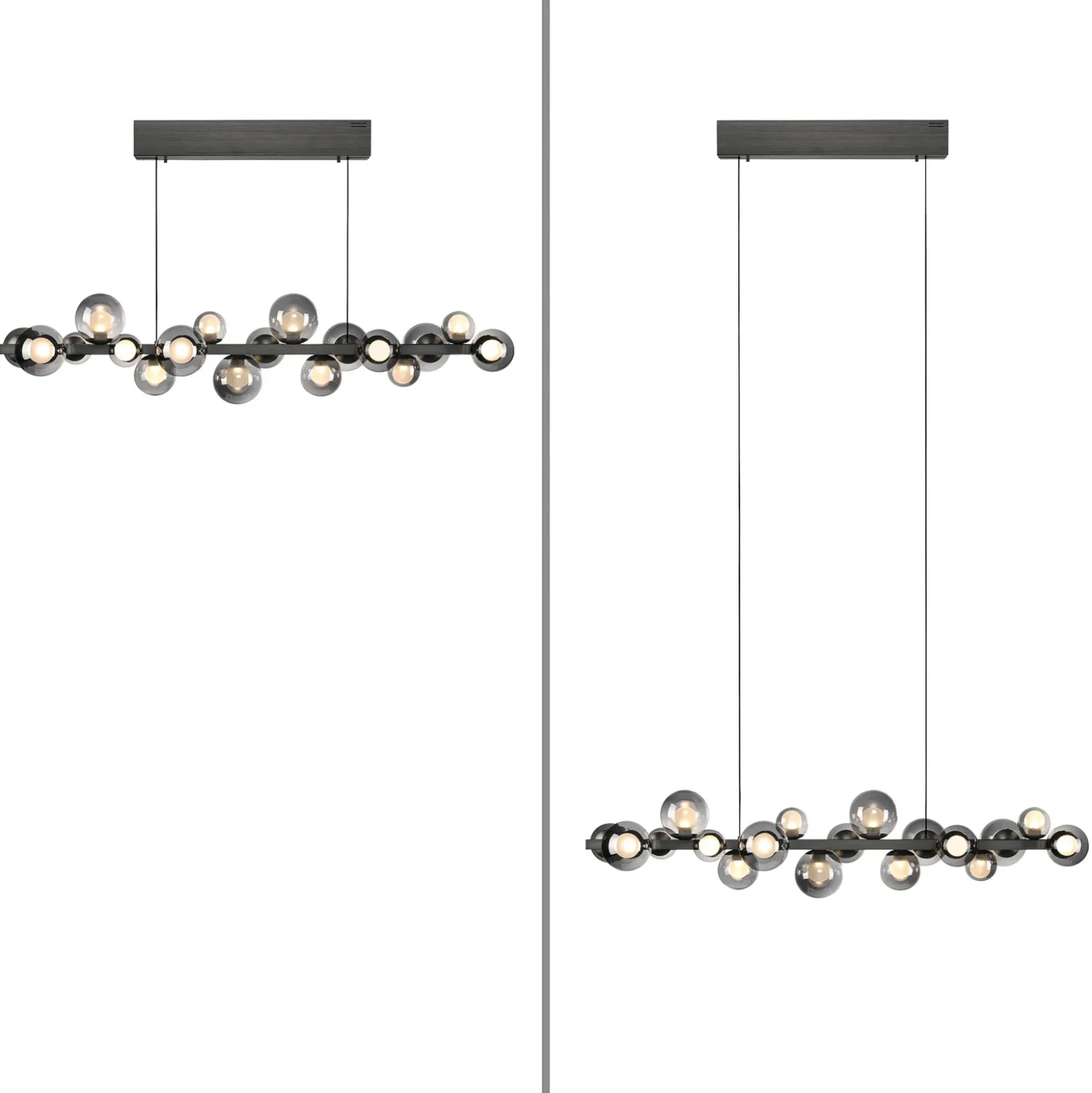 lámpara colgante LED PURE E-Popup, platino, cristal, CCT, 18 lámparas.