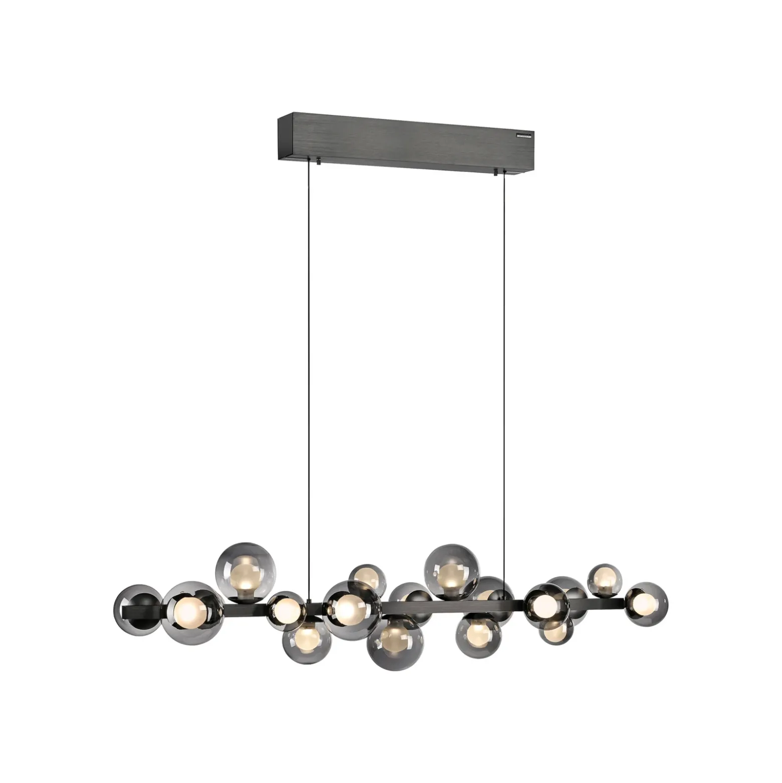 lámpara colgante LED PURE E-Popup, platino, cristal, CCT, 18 lámparas.