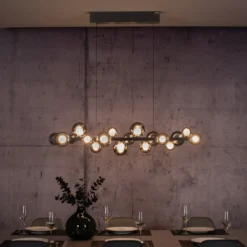 lámpara colgante LED PURE E-Popup, platino, cristal, CCT, 18 lámparas.