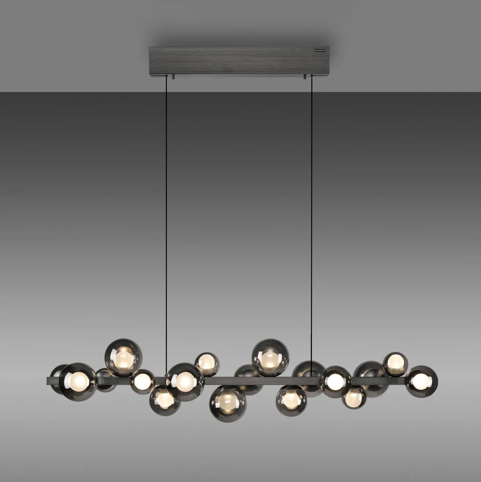 lámpara colgante LED PURE E-Popup, platino, cristal, CCT, 18 lámparas.