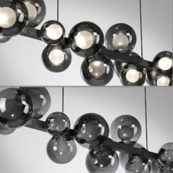 lámpara colgante LED PURE E-Popup, platino, cristal, CCT, 18 lámparas.