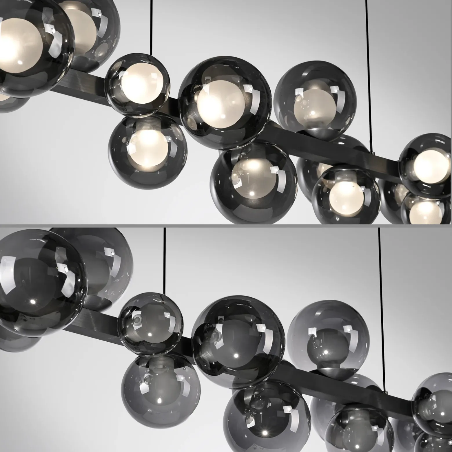 lámpara colgante LED PURE E-Popup, platino, cristal, CCT, 18 lámparas.