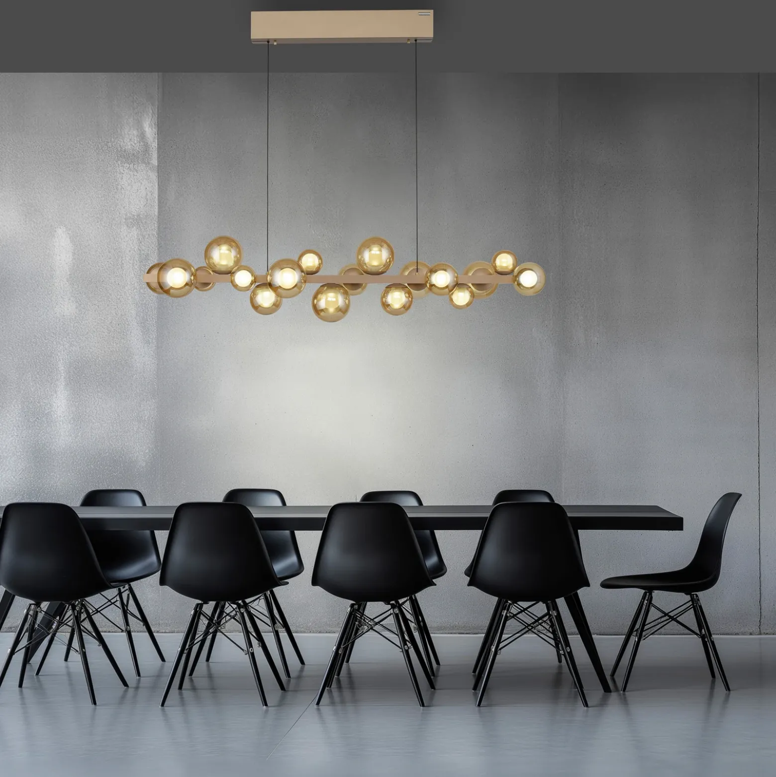 lámpara colgante LED PURE E-Popup, bronce, cristal, CCT, 18 lámparas.