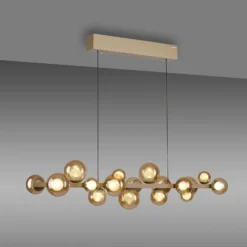 lámpara colgante LED PURE E-Popup, bronce, cristal, CCT, 18 lámparas.