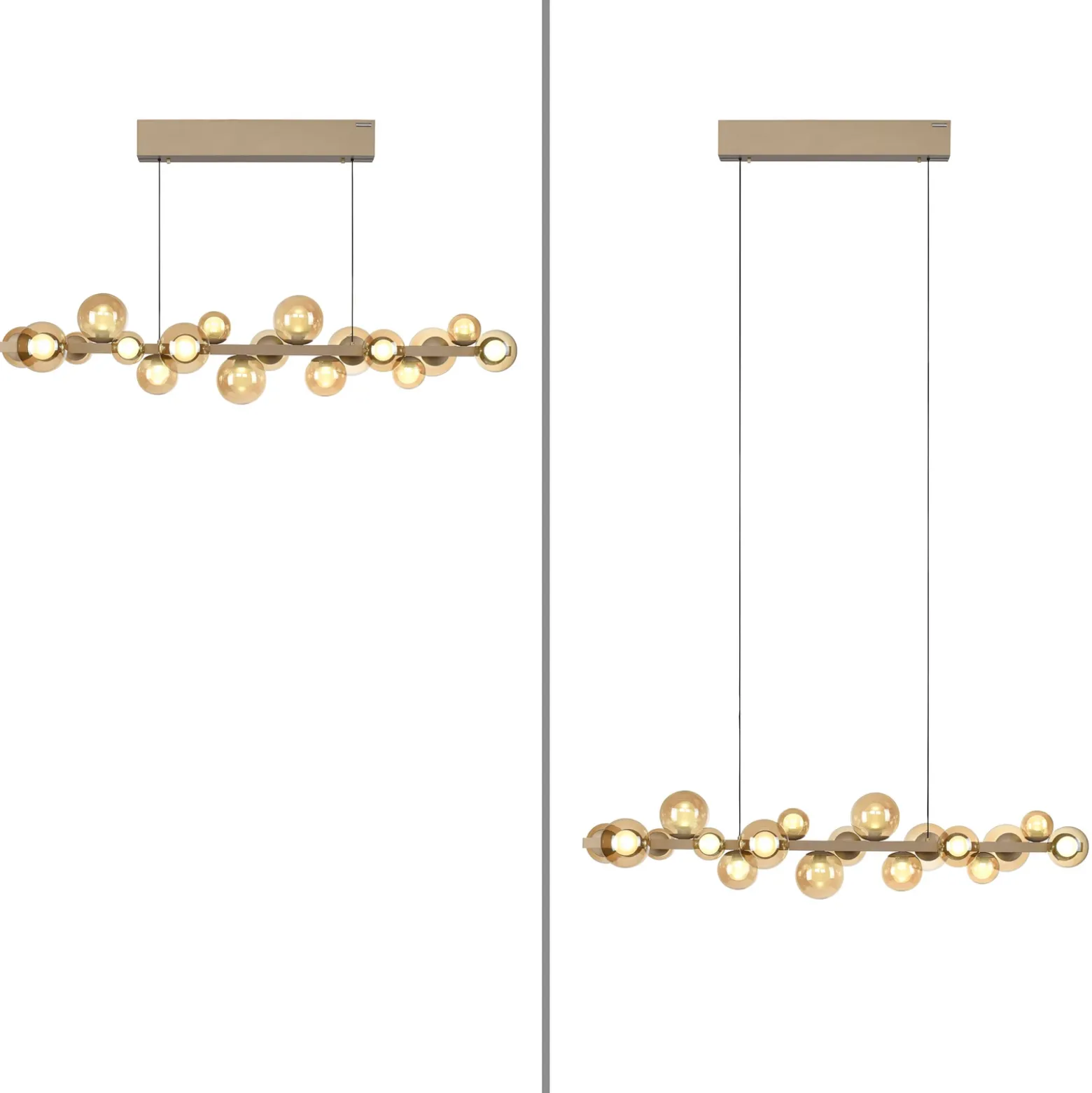 lámpara colgante LED PURE E-Popup, bronce, cristal, CCT, 18 lámparas.