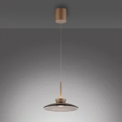 lámpara colgante LED PURE Moon, bronce, cristal ámbar (oscuro), Ø32 cm