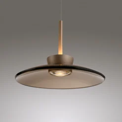 lámpara colgante LED PURE Moon, bronce, cristal ámbar (oscuro), Ø32 cm