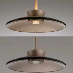 lámpara colgante LED PURE Moon, bronce, cristal ámbar (oscuro), Ø32 cm