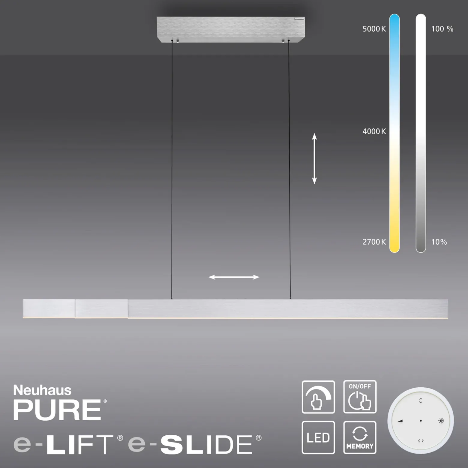 lámpara colgante LED PURE Moto-Rise, diamante, aluminio, CCT