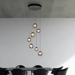 Lámpara colgante LED PURE Popup, gris/gris ahumado, Ø 40 cm, 7 luces