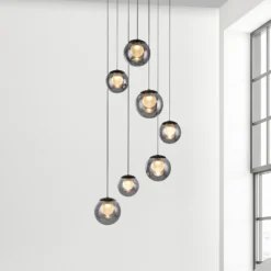 Lámpara colgante LED PURE Popup, gris/gris ahumado, Ø 40 cm, 7 luces