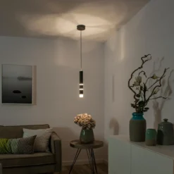 Lámpara colgante LED PURE Vega, cilíndrica, negra