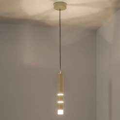 Lámpara colgante LED PURE Vega, cilíndrica, latón