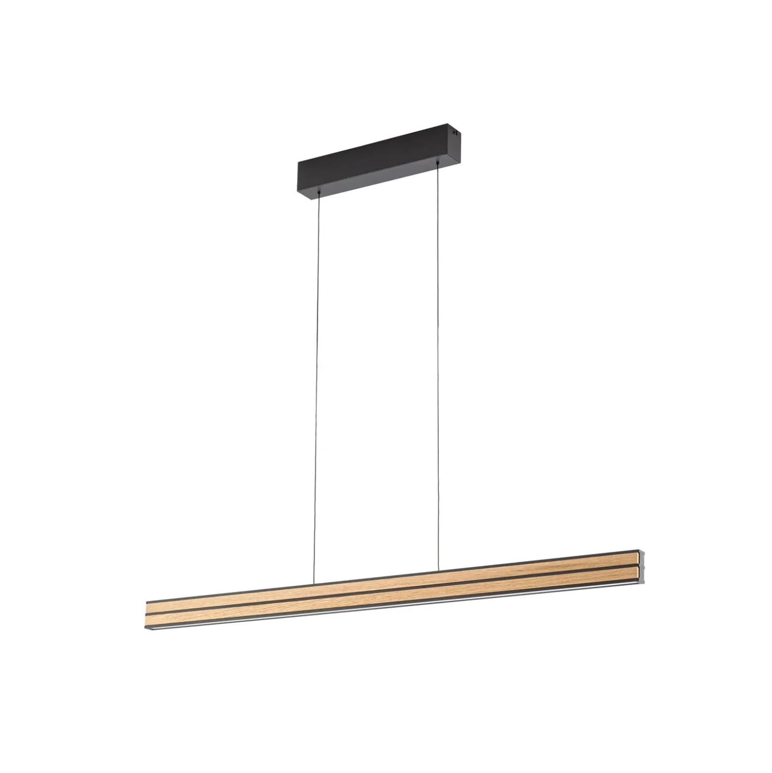 Lámpara colgante LED Quitani Lisene, roble/negro, CCT, 117 cm, atenuable.