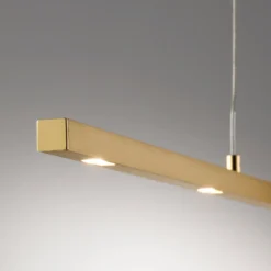 Lámpara colgante LED Quitani Tolu, longitud 179 cm, latón